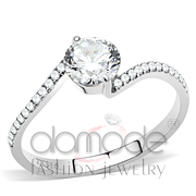 Ring,Stainless Steel,High polished (no plating),AAA Grade CZ,Clear,Round